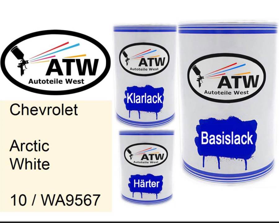 Chevrolet, Arctic White, 10 / WA9567: 500ml Lackdose + 500ml Klarlack + 250ml Härter - Set, von ATW Autoteile West.